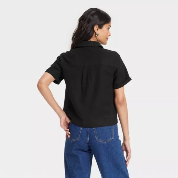 Universal Thread/Short Sleeve/Popover Blouse/Black/Collar/Relaxed Fit/M - Picture 3 of 3